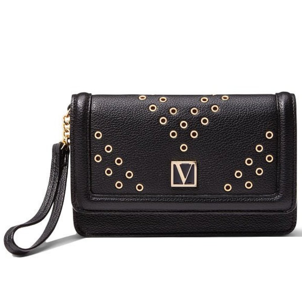 VICTORIA'S SECRET BLACK GOLD GROMMET TECH WRISTLET BAG (WALLET + CLUTCH)**NEW! - Picture 2 of 4